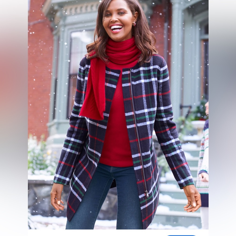 TALBOTS DOUBLE FACE PLAID TOPPER Wool Jacket Zip Coat